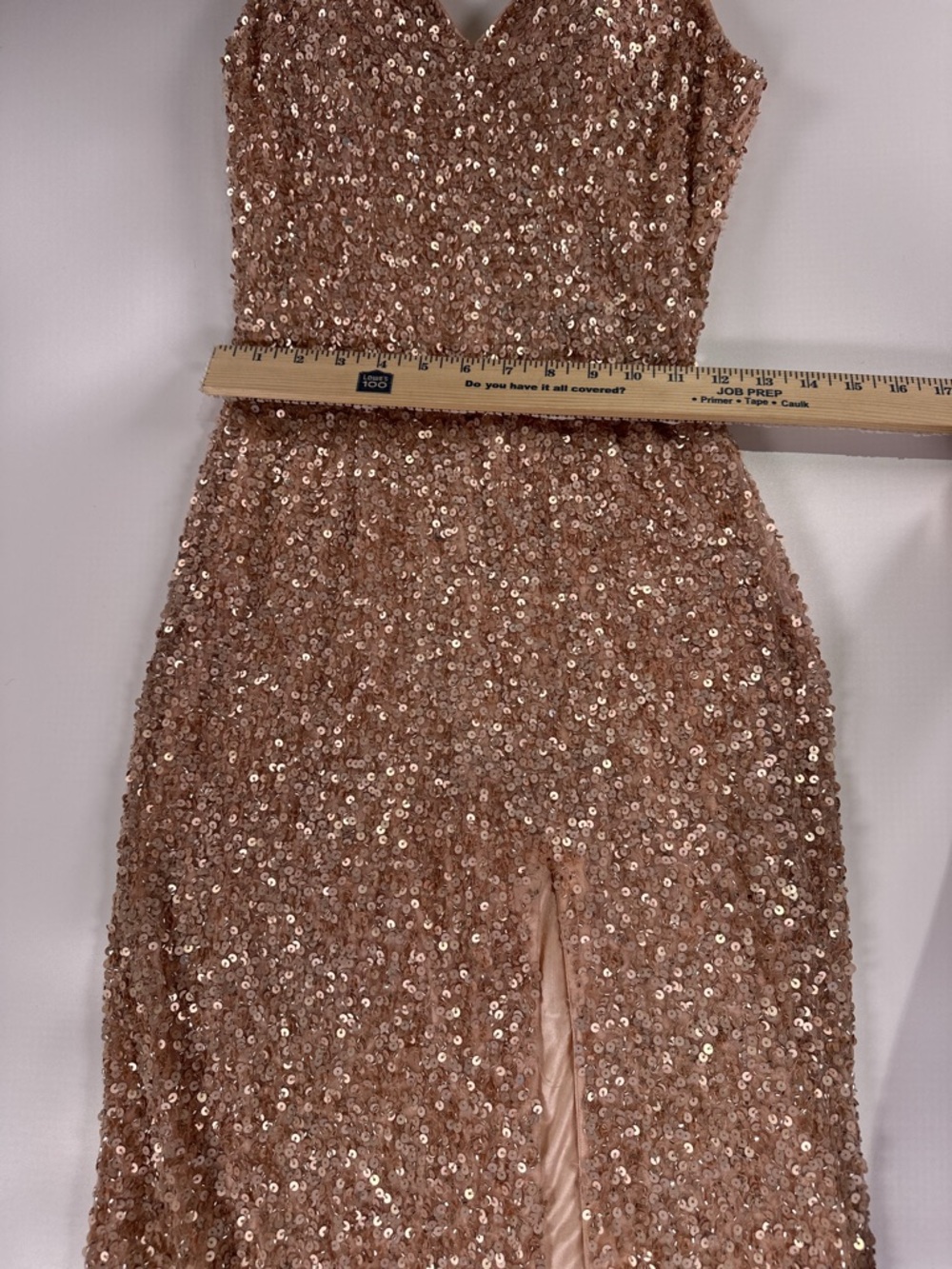 Mac Duggal Rose Gold Sequin Slit Gown 0 AS IS DEAL - Picture 13 of 15